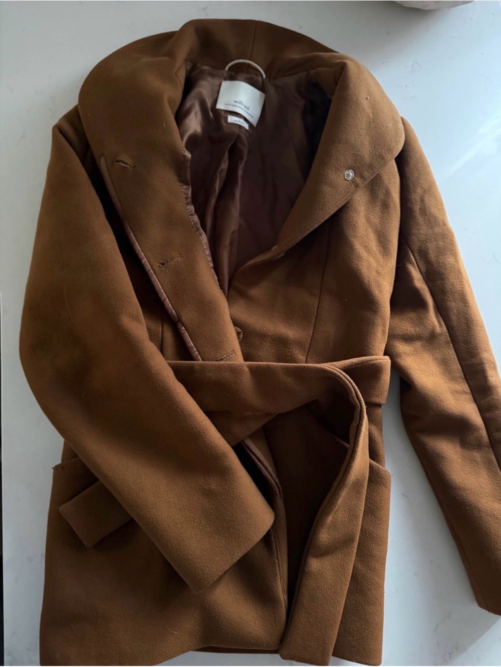 Wilfred Brown Belted Wool-Blend Trench Coat